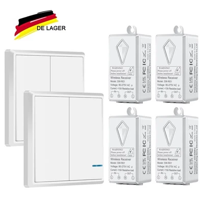 Wireless 230V Funk Schalter Set 433Mhz Wandschalter Doppel Lichtschalter Taster - Bild 1 von 4