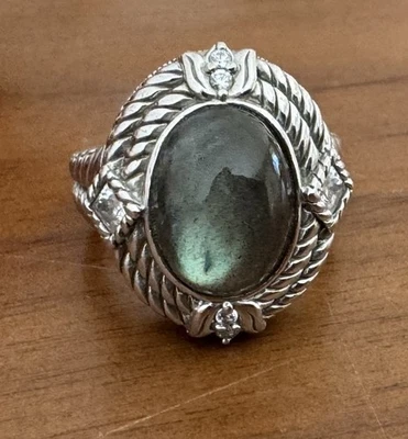 Anillo Judith Ripka verde ovalado piedra lunar cabuchón plata esterlina talla 9 Foto 1 de 4
