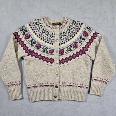 Eddie Bauer Cardigan Sweater Women’s Small Fair Isle Wool Blend Vintage 90s FLAW - Image 1 of 4