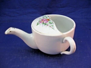 ANTIQUE INVALID FEEDER DECORATED WITH PINK AND ORANGE FLOWERS - Picture 1 of 7