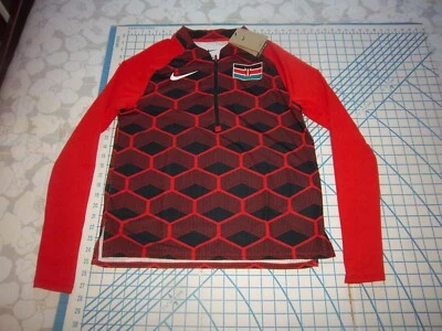 WOMENS SMALL NIKE RED/BLACK KENYA SOCCER LS ZIP COLLAR SHIRT - NWT - Image 1 of 4