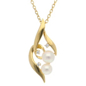 MIKIMOTO Necklace K18 yellow gold Akoya pearl diamond used - Picture 1 of 7