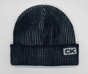 NEW Calvin Klein Knit Ribbed Black Grey Beanie w/ Cuff and Logo - Picture 1 of 3