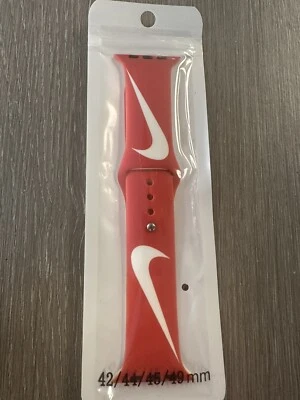 Nike Swoosh Apple Watch Band Red / White 42-49mm 1,2,3,4,5,6,7,8,9,Ultra 1 2 SE - Image 1 of 2
