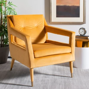 SAFAVIEH Mara Tufted Accent Chair | Marigold / Gold | - Picture 1 of 10