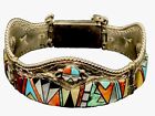 Bevis Tsadiasi  Zuni Multi Stone Inlay 3 -Sectional  Bracelet With Safety Latch