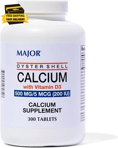 Oyster Shell Calcium with Vitamin D3 500 Mg / 5 Mcg (200 IU)  300 Tablets 1 Pack - Picture 1 of 6