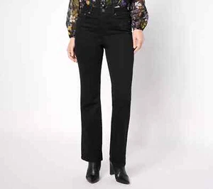 Susan Graver Petite Embellished Pocket Boot-cut Jeans, Black 20W Petite A624675 - Picture 1 of 6