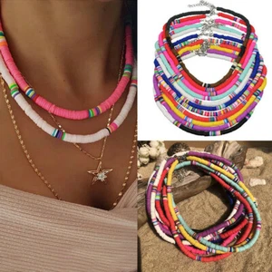 2020 Bohemian Jewelry Women 6mm Colorful Polymer Clay Beaded Choker Necklace - Picture 1 of 10