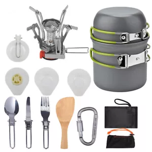 Portable Camping Cookware Outdoor Cooking Picnic Bowl Spoon Knife Pot Pan Set - Picture 1 of 10