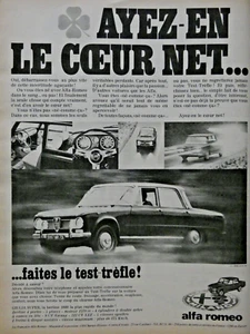 PUBLICITÉ DE PRESSE 1967 ALFA ROMEO AVEZ-EN LE COEUR NET FAITES LE TEST TREFLE - Imagen 1 de 1