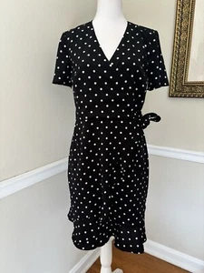 Banana Republic Womens Size 4 True Wrap Dress Black White Polka Dot Short Sleeve - Picture 1 of 6