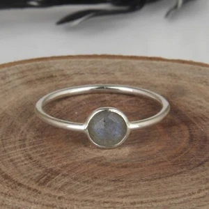 Genuine Labradorite Stackable Ring Sterling Silver Womens Engagement Ring - Picture 1 of 3