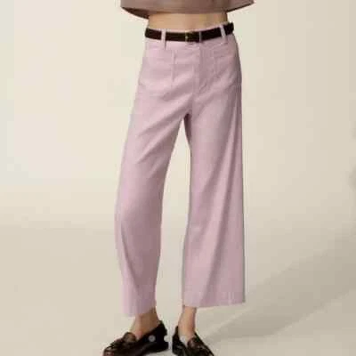 NWT thropologie The Colette Cropped Wide-Leg Linen Pants Sz 30P Lavender 7B408 - Image 1 of 4