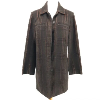 Women's Yansi Fugel Chocolate Brown Wool Blend Tweed Style Mid Length Jacket ... Foto 1 de 4