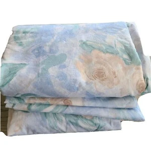 4 PC. SHEET SET SHABBY CHIC DOUBLE FLAT FITTED PILLOWCASES BLUE ROSES VTG New - Picture 1 of 11