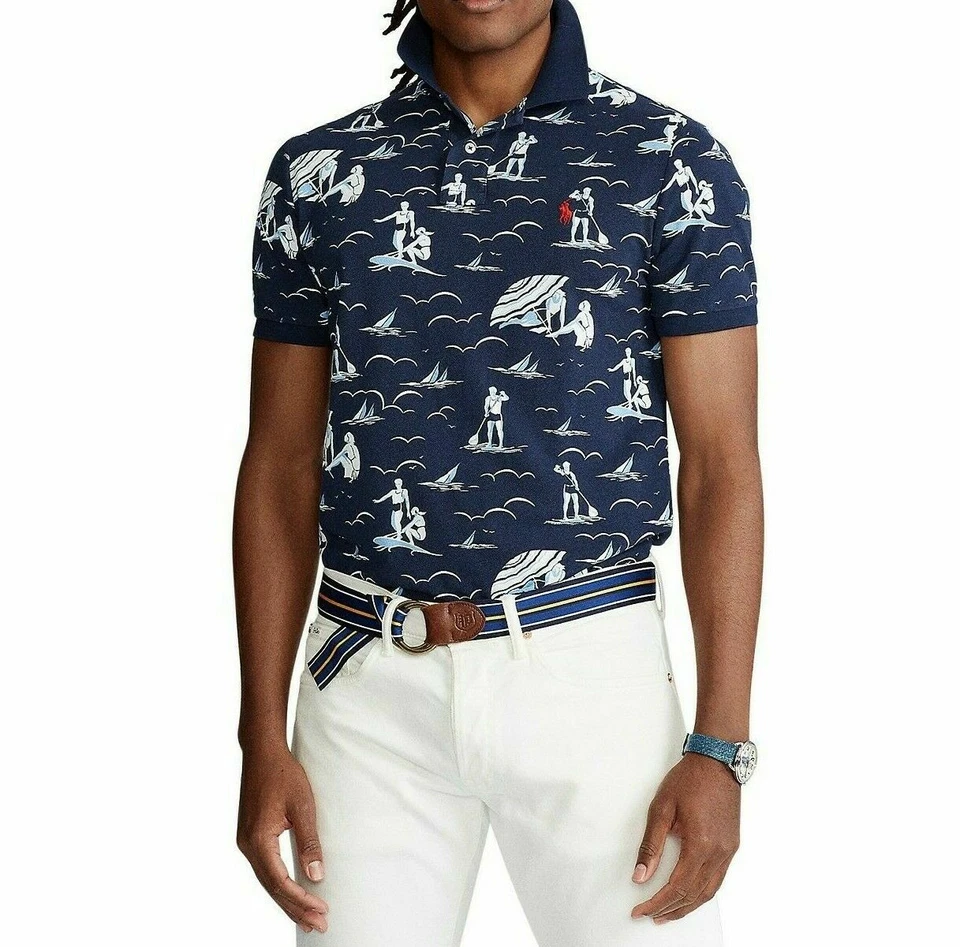 Polo Ralph Lauren Classic-fit Swimmer Print Polo Shirt Navy Size XL