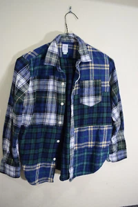 Gap Kids X Sarah Jessica Parker BOYS L Plaid Blocks Flannel Black Watch Shirt - Picture 1 of 9