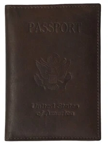 NEW BROWN Leather Embossed US PASSPORT COVER Organizer Travel Wallet ID Holder - Picture 1 of 2