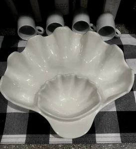 White Clam Shell Chip & Dip Ruffle 12” Bowl ~ Serving or Decorative ~(R) - Picture 1 of 5