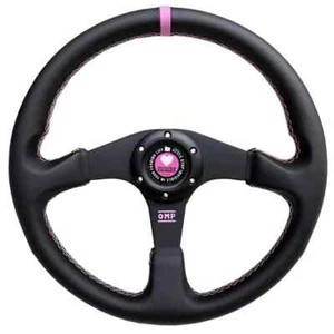 OMP Pink 330mm 13'' Genuine Leather Racing Sport Steering Wheel - Picture 1 of 4