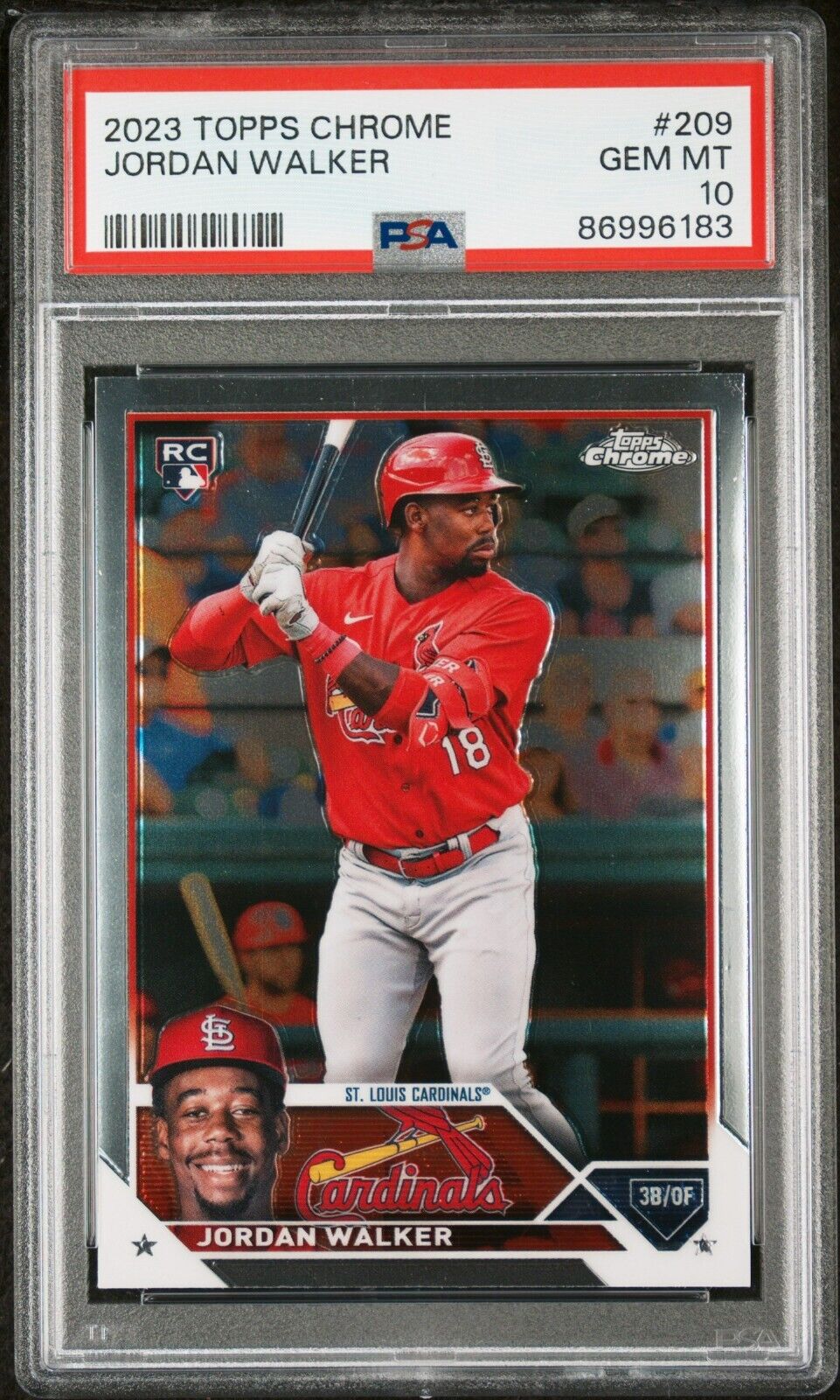 2023 Topps Chrome #209 Jordan Walker RC PSA 10 Gem Mint St. Louis Cardinals