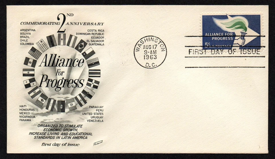 USA, SCOTT # 1234, FLEETWOOD FDC COVER - ALLIANCE FOR PROGRESS, FIRE TORCH 1963 - Image 1 of 1