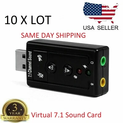 10 X USB 2.0 External 7.1 Channel 3D Virtual Audio Sound Mic Adapter Laptop PC  - Image 1 of 4