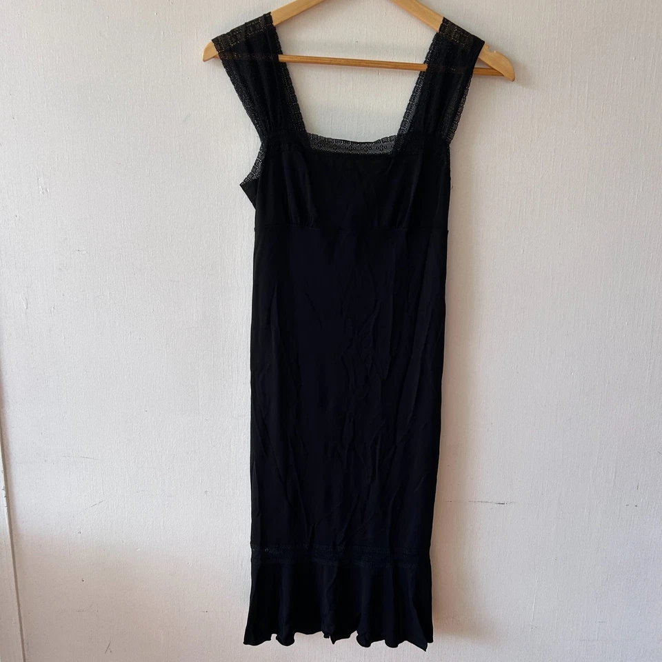 Max Studio черный Midi платье женщин маленький кружевной отделки винтажный Whimsigoth Slinky Y2K - Изображение 1 из 4