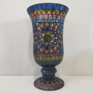 Vtg Handmade Mosaic Stained Glass Tile Vase Candle Luminary Moroccan Boho - Picture 1 of 10