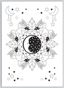 Postcard Mandala Art - Sleeping Fox with Crescent Moon - Color It Yourself - Picture 1 of 2
