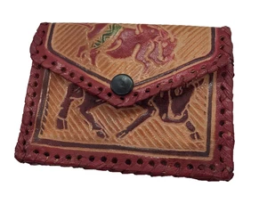 Cartera monedero vintage años 70 de cuero borgoña suroeste toro toro - Imagen 1 de 6