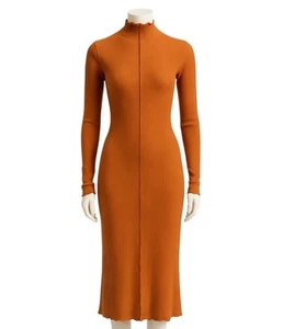 CULTURE CODE rust ribbed mock neck bodycon mock neck midi dress women's small - Picture 1 of 11