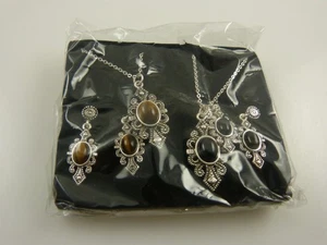 Set necklace   and earrings earring x 2 black brown silvertone - Picture 1 of 4