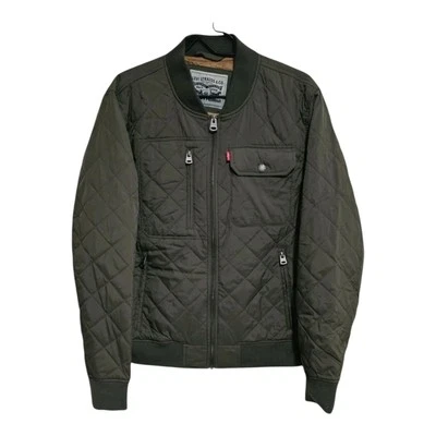 NWT Levi's Men's Diamond Quilted Bomber Jacket Olive Khaki Nylon Medium LM2MN433 - Image 1 of 4