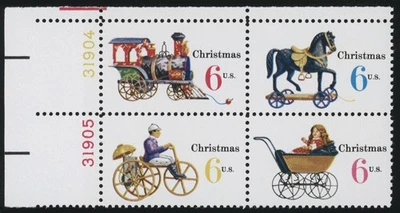 US - 1970 Christmas: Toys 6c - SC# 1415-1418 Plate Block of 4 Mint NH OG - Image 1 of 2