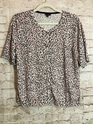 Suéter Talbots Mujer Grande Rosa Guepardo Leopardo Ligero Botón Cárdigan Foto 1 de 4