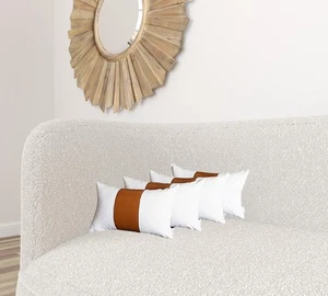 Set of Four 12" X 20" Brown And White Faux Leather Throw Pillow Covers - Picture 1 of 6