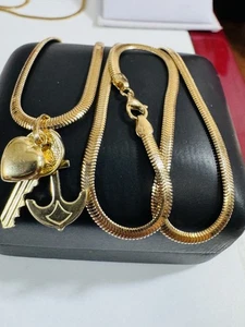 18K 750 Real Fine Saudi Gold 3-1 Charm Necklace 17.5”/18” Inch Long 9.65g 3.2mm - Picture 1 of 24