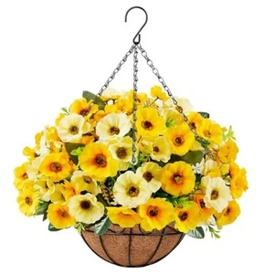 Artificial Hanging Flowers with Basket, Fake Silk Hanging Flowers in Coconut - Picture 1 of 8