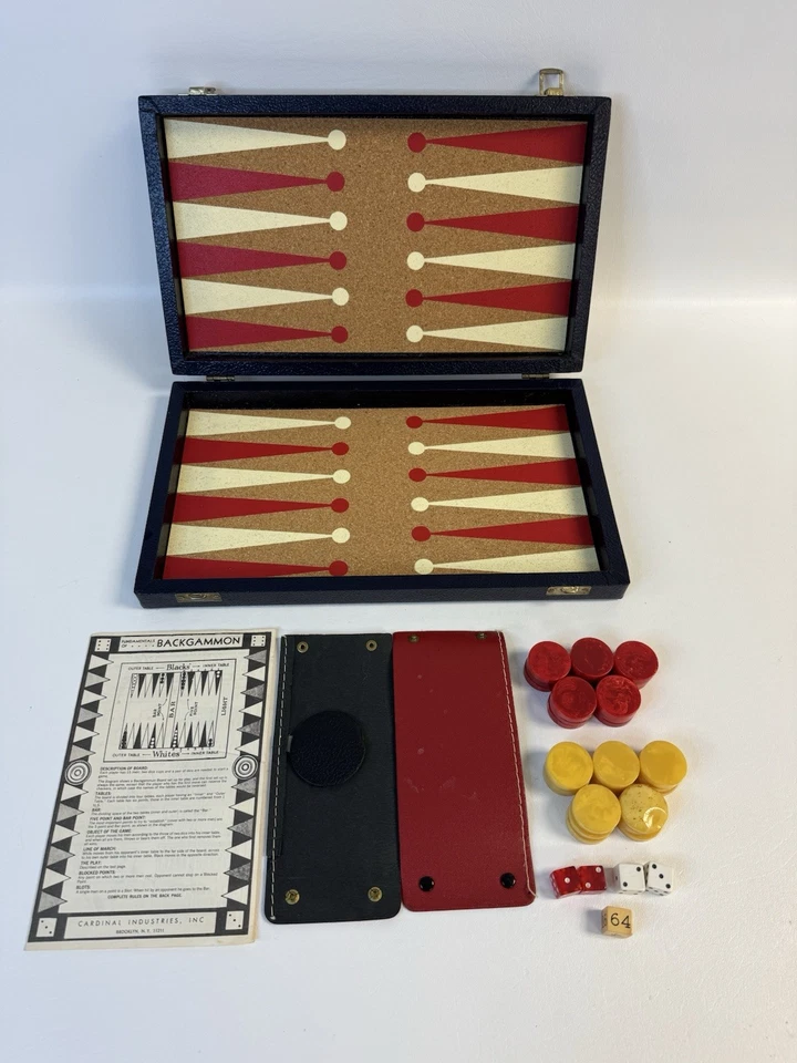 CARDINAL BACKGAMMON SET Cork Gameboard/Bakelite Red & Butterscotch Game Pieces - Image 1 of 4