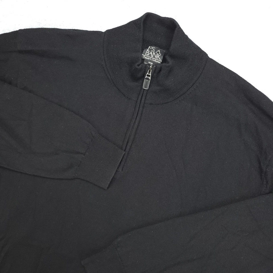 Jos A Bank Traveler Collection Men's 3XB Black 100% Merino Wool 1/4 Zip Sweater - Image 1 of 4