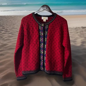 Vintage Tally-Ho Fair Isle Wool Cardigan Sweater Women's Size Medium Cottagecore - Picture 1 of 7