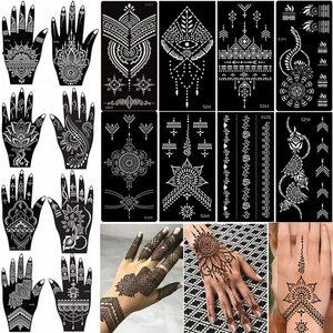 16 Blatt Temporäres Henna Tattoo Kit, Wiederverwendbare Tattoo Schablonen Sets Indisch Arabisch - Bild 1 von 12