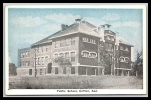 Escuela Pública, Clifton, Kansas - Antigua Postal F08 - Imagen 1 de 2
