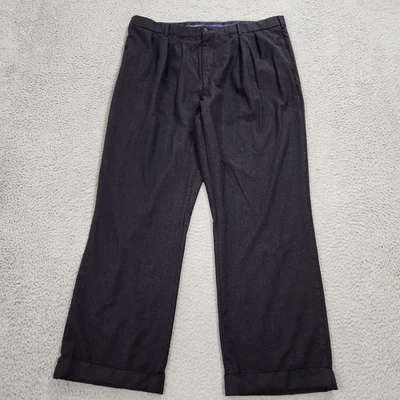 Ralph Lauren Purple Label Pants Mens 40 Black Pleated Straight Cuffed Wool Italy - Image 1 of 4