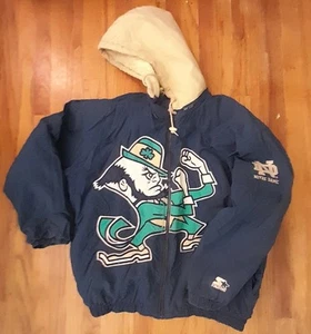 Vintage 90s Starter Notre Dame Fighting Irish Puffer Jacket XL Removable Hood - Picture 1 of 20