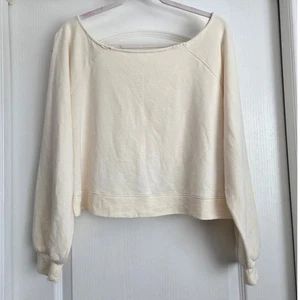Anthropologie Daily Practice Cream Wide Neck Cropped Soft Sweatshirt Sz M - Picture 1 of 5