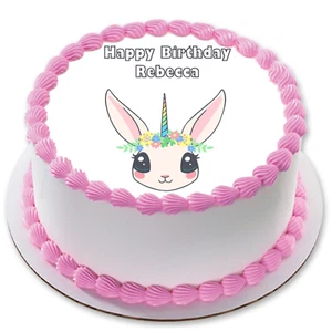 UNICORN 7.5" ROUND ICING EDIBLE PREMIUM CAKE TOPPER 19CM DIAMETRE RABBIT CUTE D8 - Picture 1 of 2
