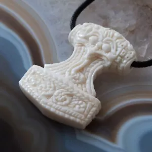 Ketten Anhänger Mjölnir Halskette Thors Hammer aus Knochen Wikinger Schmuck - Bild 1 von 5